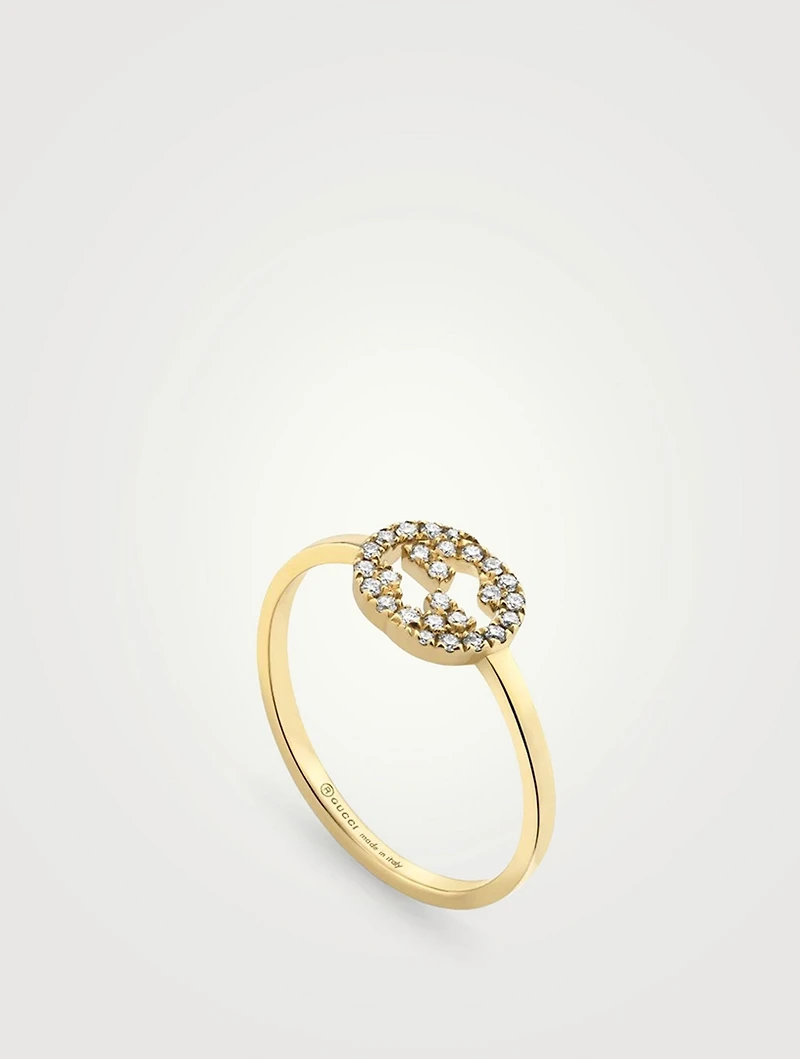 Interlocking G 18K Gold Diamond Ring