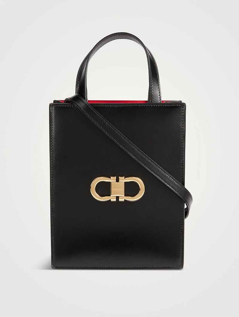 Mini Double Gancini Leather Tote Bag