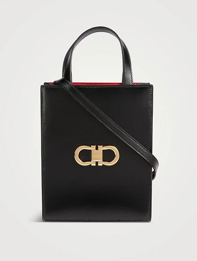 Mini Double Gancini Leather Tote Bag