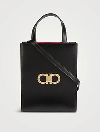 Mini Double Gancini Leather Tote Bag