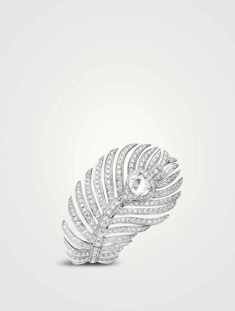 Large Plume De Paon 18K White Gold Ring With Diamonds