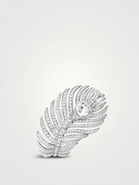 Large Plume De Paon 18K White Gold Ring With Diamonds