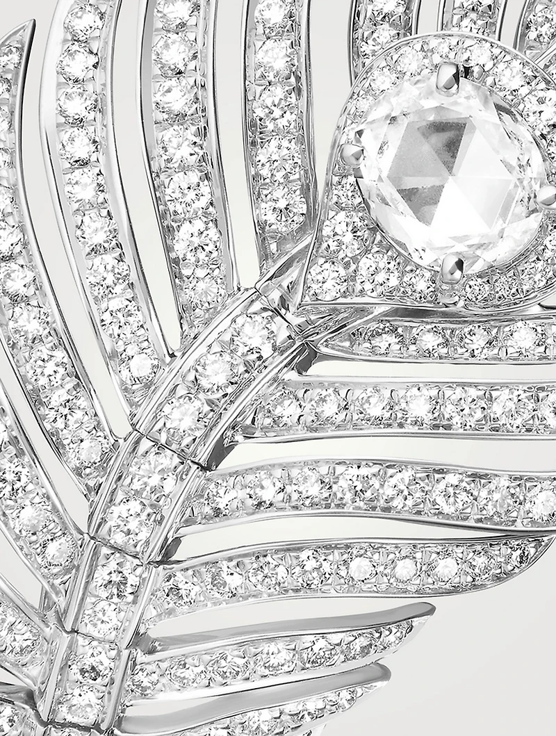 Large Plume De Paon 18K White Gold Ring With Diamonds
