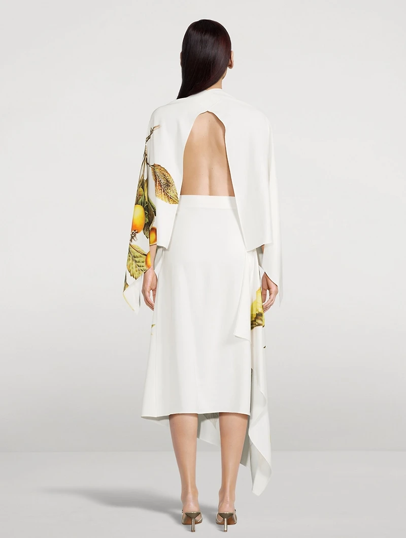 Asymmetric Cady Dress Persimmon Print