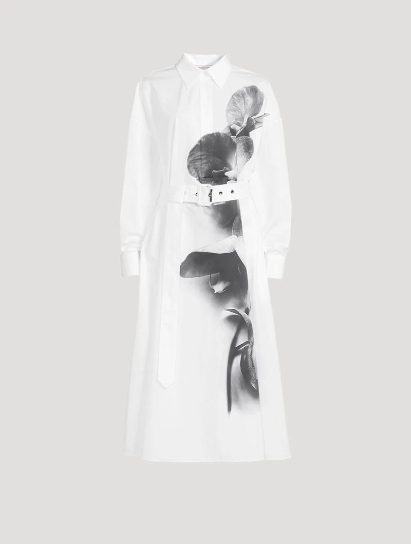 Belted Poplin Shirt Dress Orchid Print