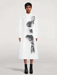 Belted Poplin Shirt Dress Orchid Print