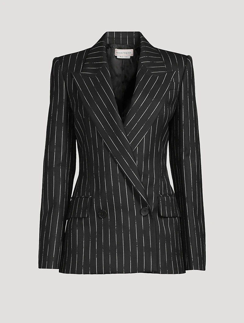 Double-Breasted Blazer Broken Stripe Print