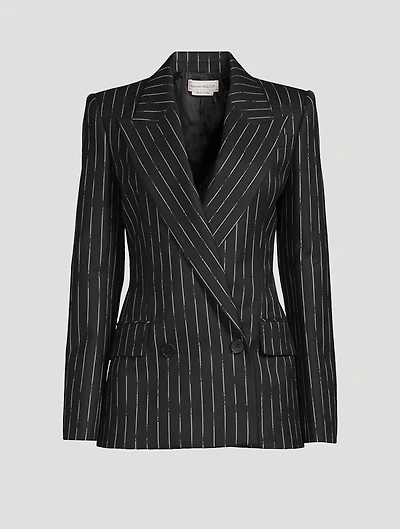 Double-Breasted Blazer Broken Stripe Print