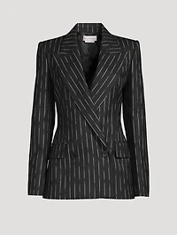 Double-Breasted Blazer Broken Stripe Print
