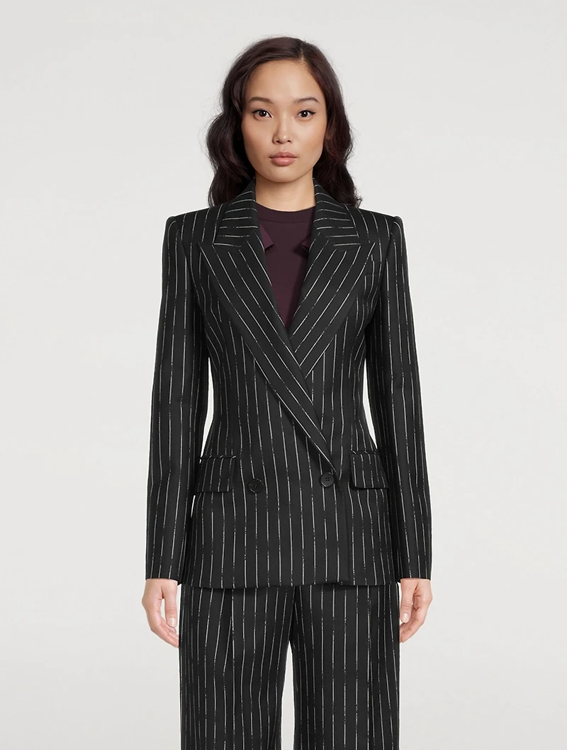 Double-Breasted Blazer Broken Stripe Print