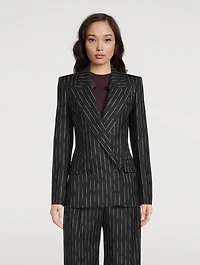 Double-Breasted Blazer Broken Stripe Print