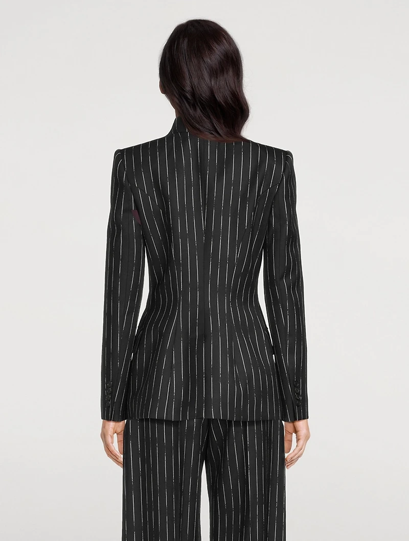 Double-Breasted Blazer Broken Stripe Print