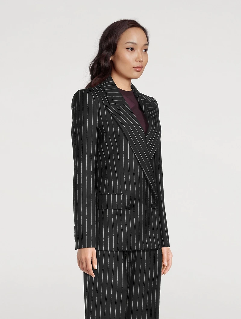 Double-Breasted Blazer Broken Stripe Print