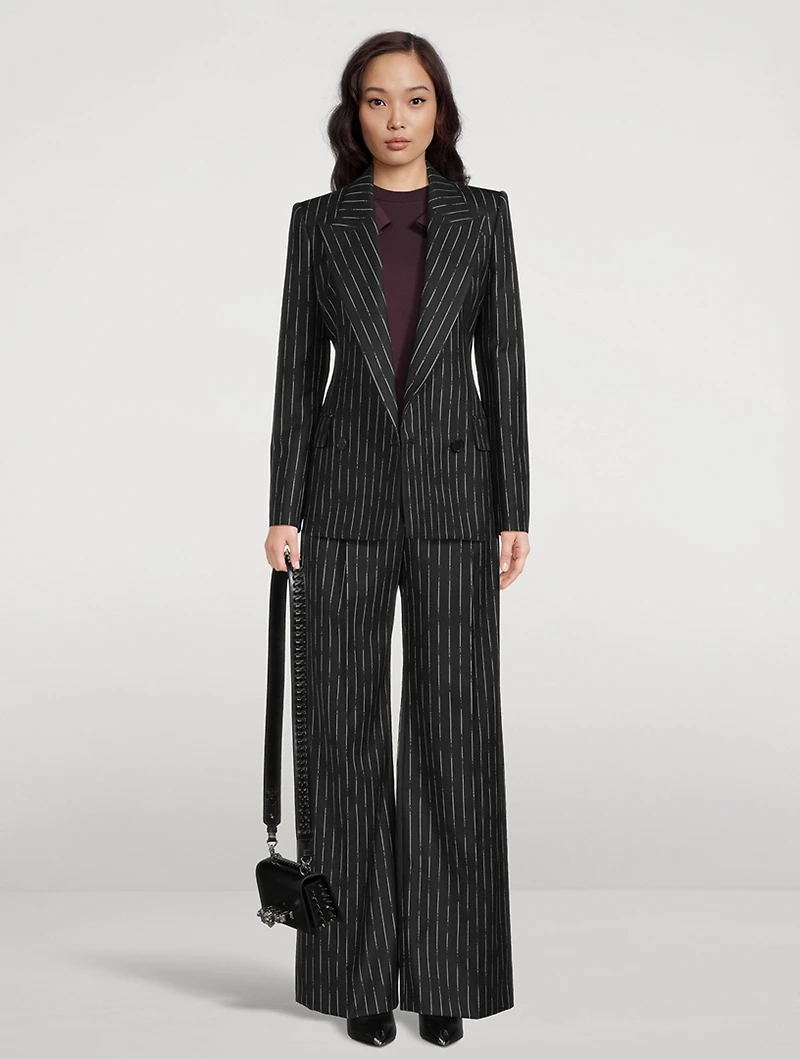 Double-Breasted Blazer Broken Stripe Print