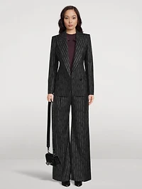 Double-Breasted Blazer Broken Stripe Print