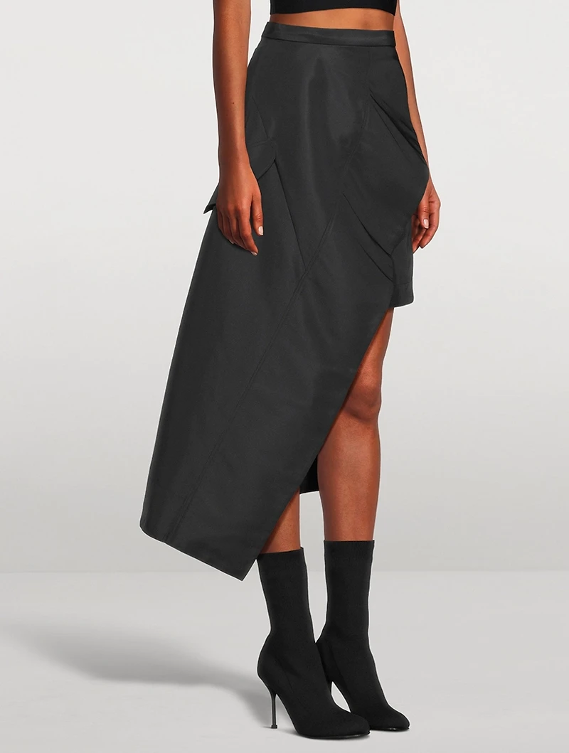 Asymmetric Faille Midi Skirt