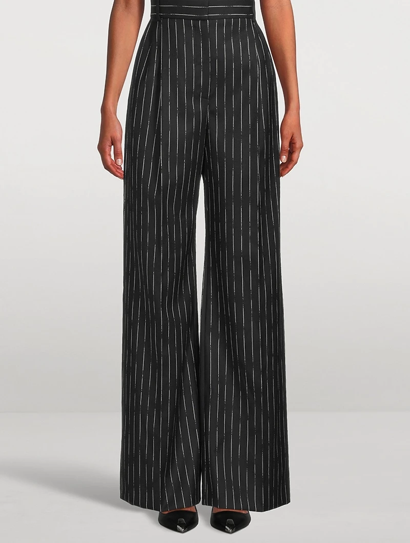 Wide-Leg Trousers Broken Stripe Print