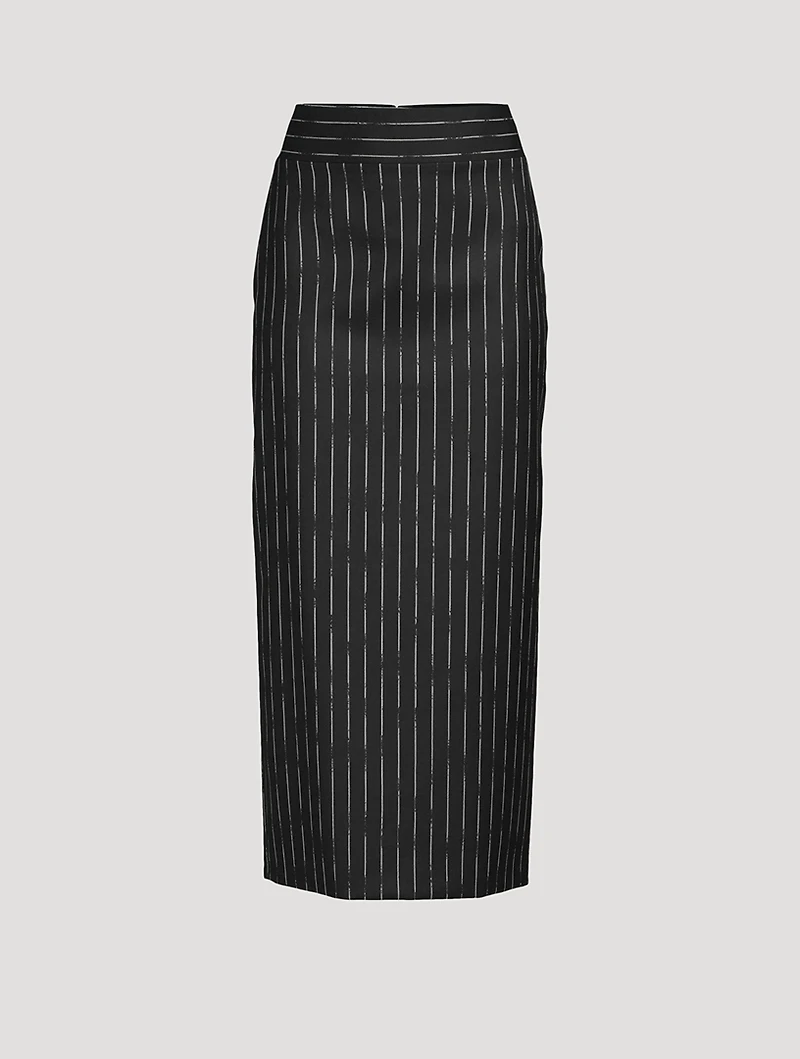 Wool Pencil Skirt Broken Stripe Print