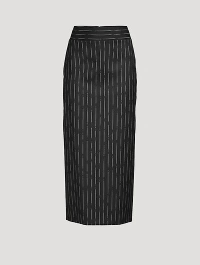 Wool Pencil Skirt Broken Stripe Print