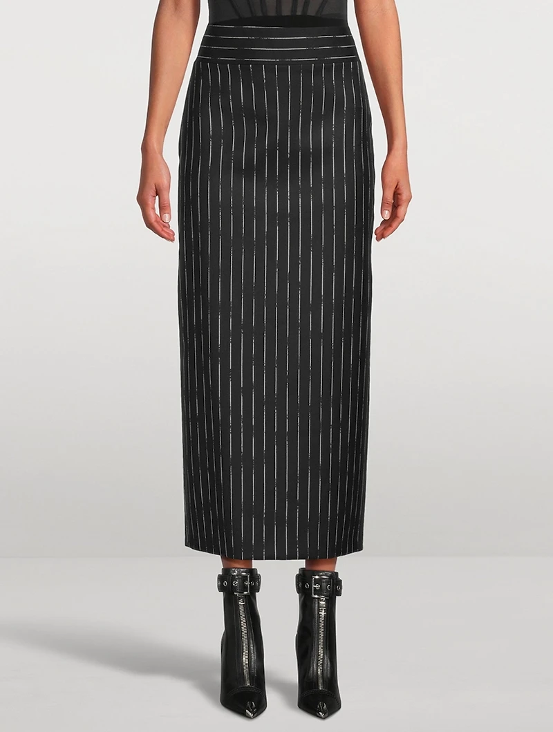 Wool Pencil Skirt Broken Stripe Print