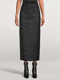 Wool Pencil Skirt Broken Stripe Print