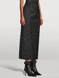 Wool Pencil Skirt Broken Stripe Print