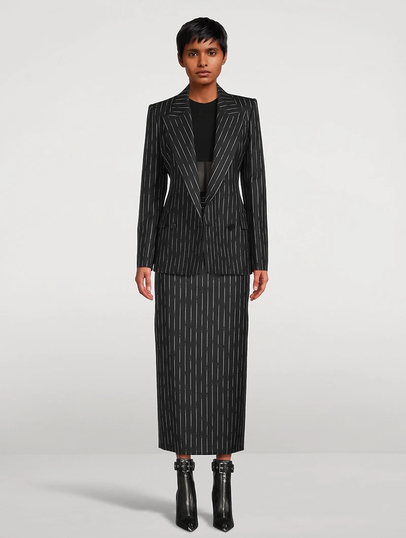Wool Pencil Skirt Broken Stripe Print