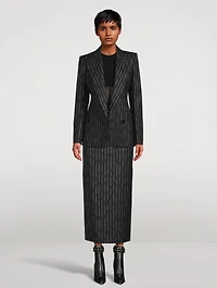 Wool Pencil Skirt Broken Stripe Print