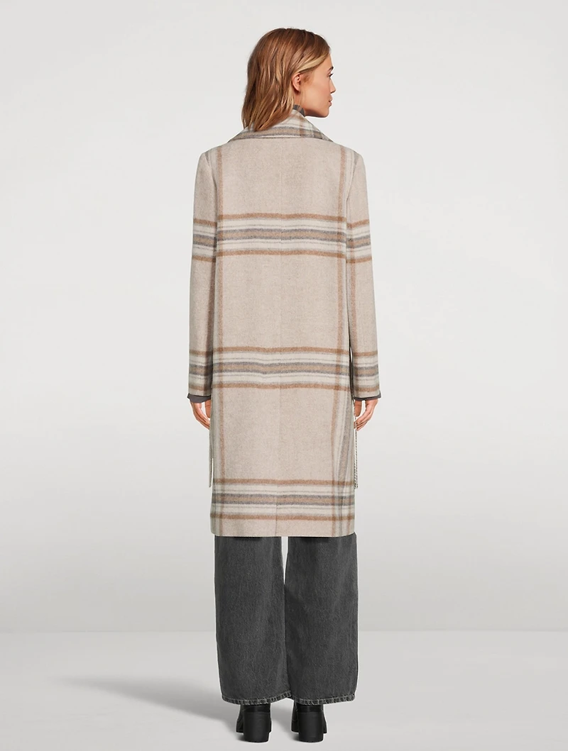 Double-Breasted Wool And Cashmere Coat Plaid Print