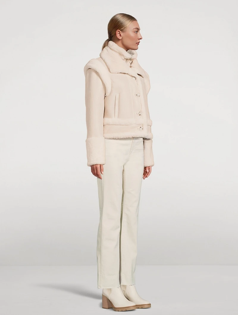 Gravity Convertible Shearling-Trimmed Leather Jacket