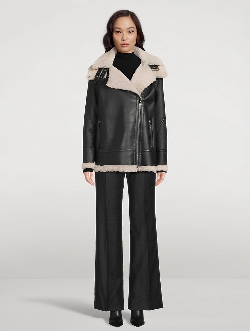 Martina Shearling-Trimmed Leather Moto Jacket