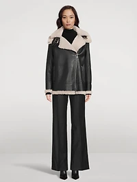 Martina Shearling-Trimmed Leather Moto Jacket