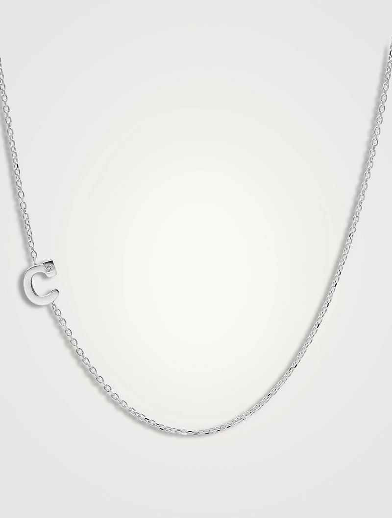Love Letter 14K White Gold C Initial Pavé Diamond Necklace