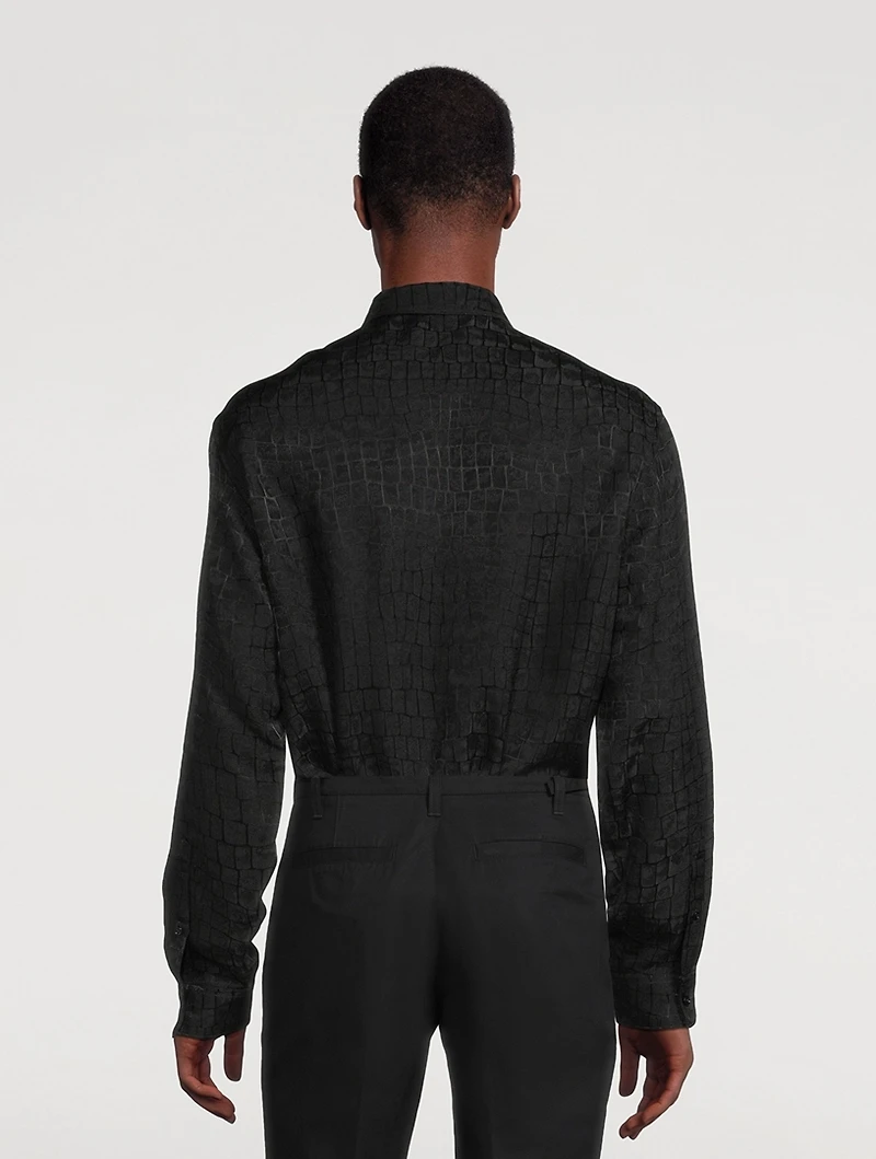Croc-Effect Jacquard Long-Sleeve Shirt