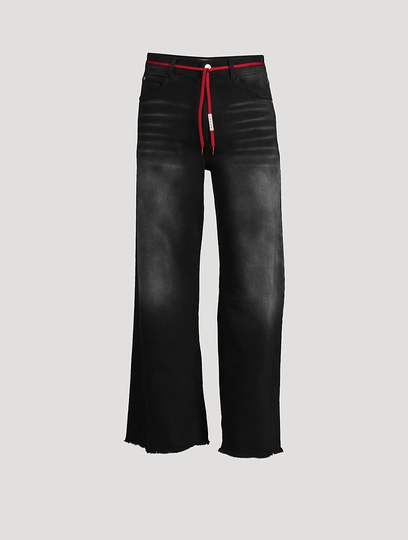 Wide-Leg Flared Jeans With Shoelace