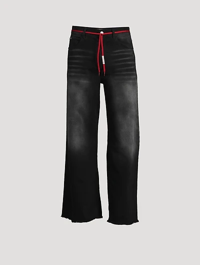Wide-Leg Flared Jeans With Shoelace