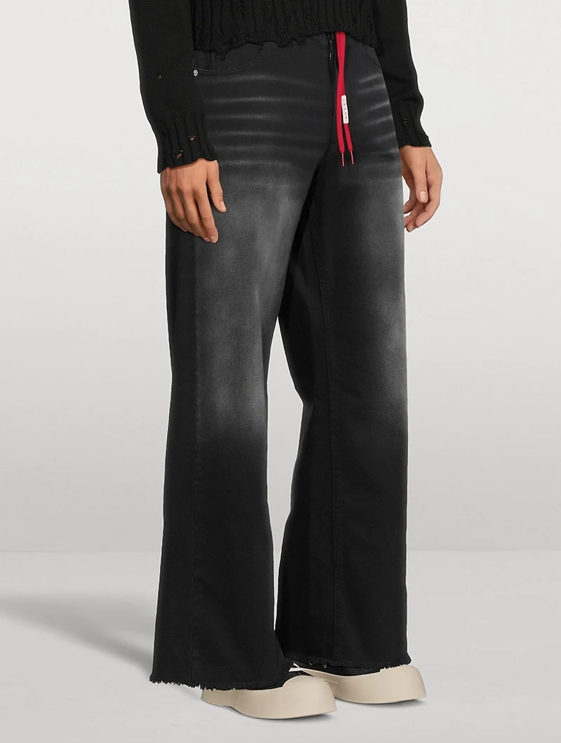 Wide-Leg Flared Jeans With Shoelace