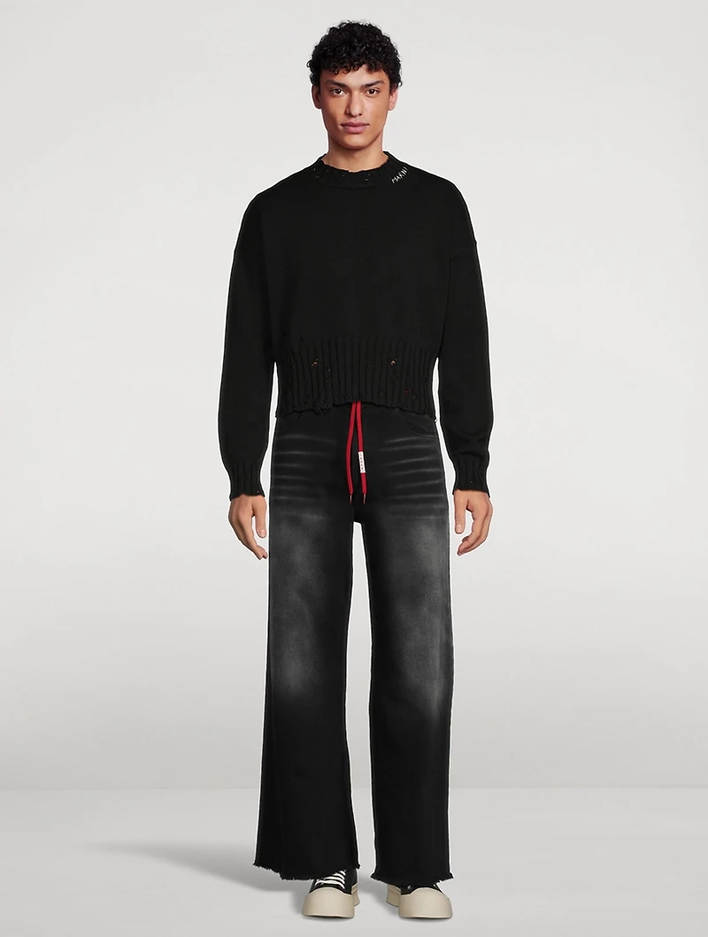 Wide-Leg Flared Jeans With Shoelace