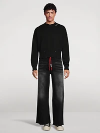 Wide-Leg Flared Jeans With Shoelace