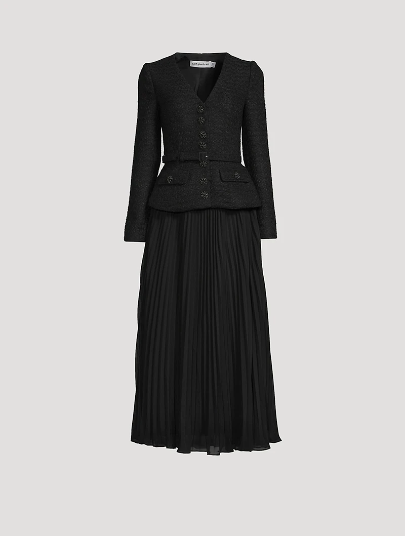Bouclé Chiffon Midi Dress