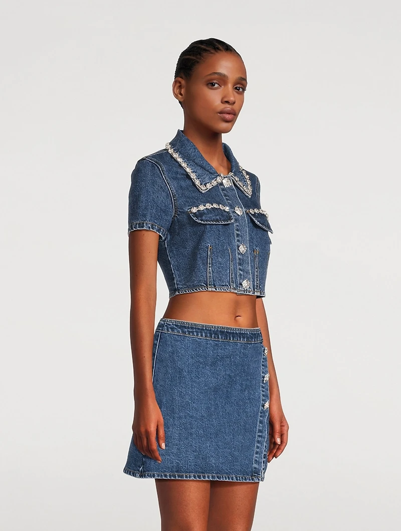 Embellished Denim Crop Top