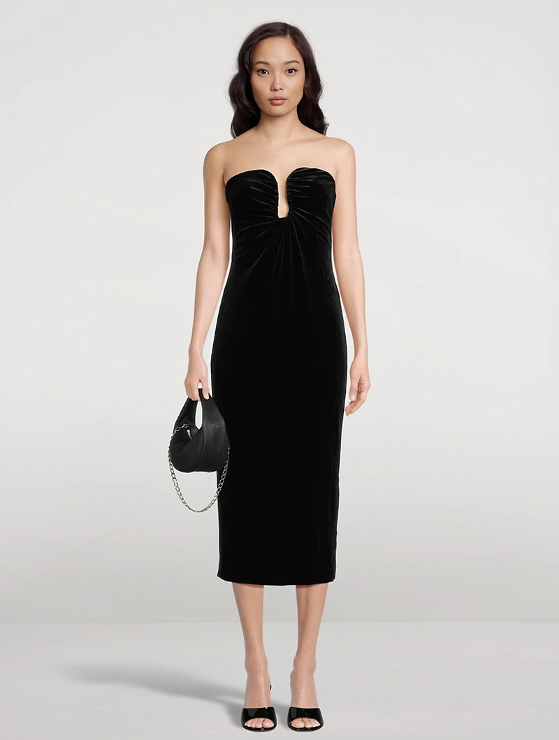 Velvet Strapless Midi Dress