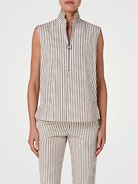Seersucker Sleeveless Top Striped Print