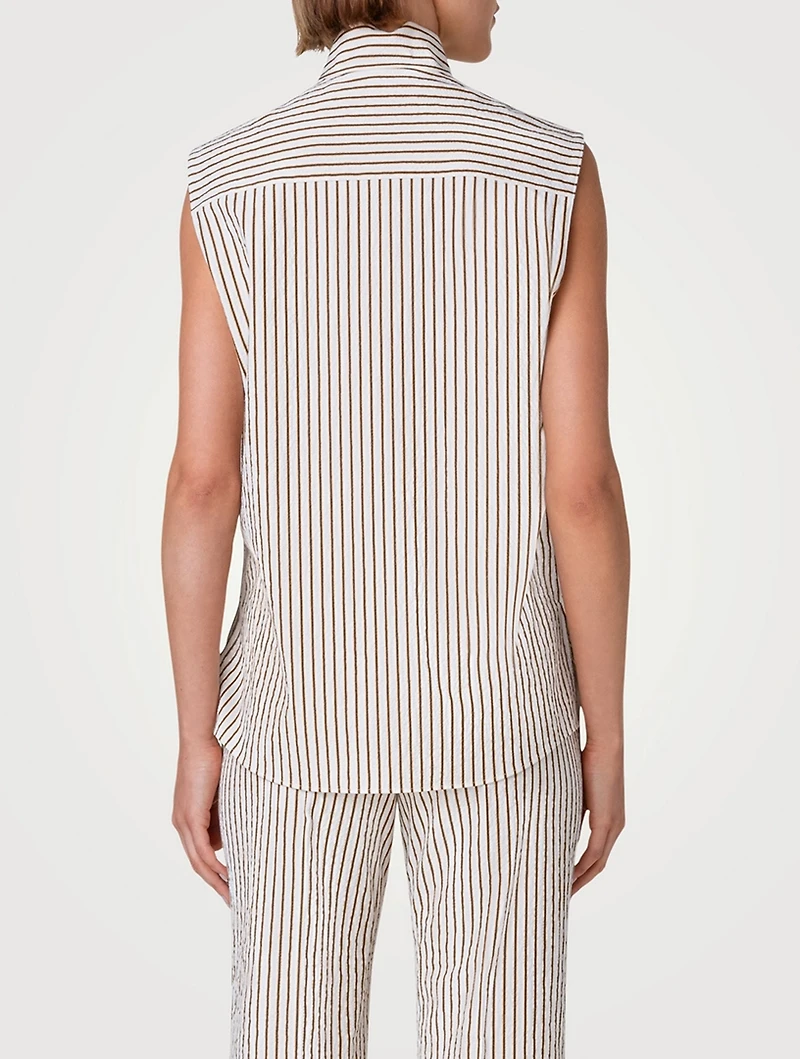 Seersucker Sleeveless Top Striped Print