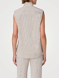 Seersucker Sleeveless Top Striped Print