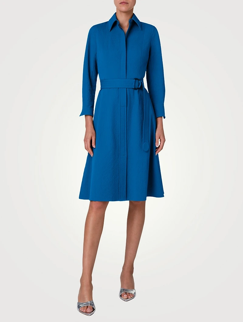 Belted Seersucker Shirt Dress