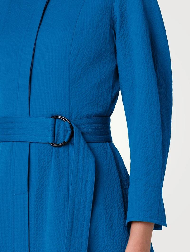 Belted Seersucker Shirt Dress
