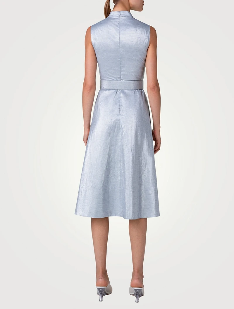 Cotton And Linen Belted Midi Dress