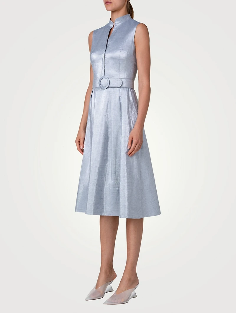 Cotton And Linen Belted Midi Dress