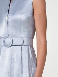 Cotton And Linen Belted Midi Dress